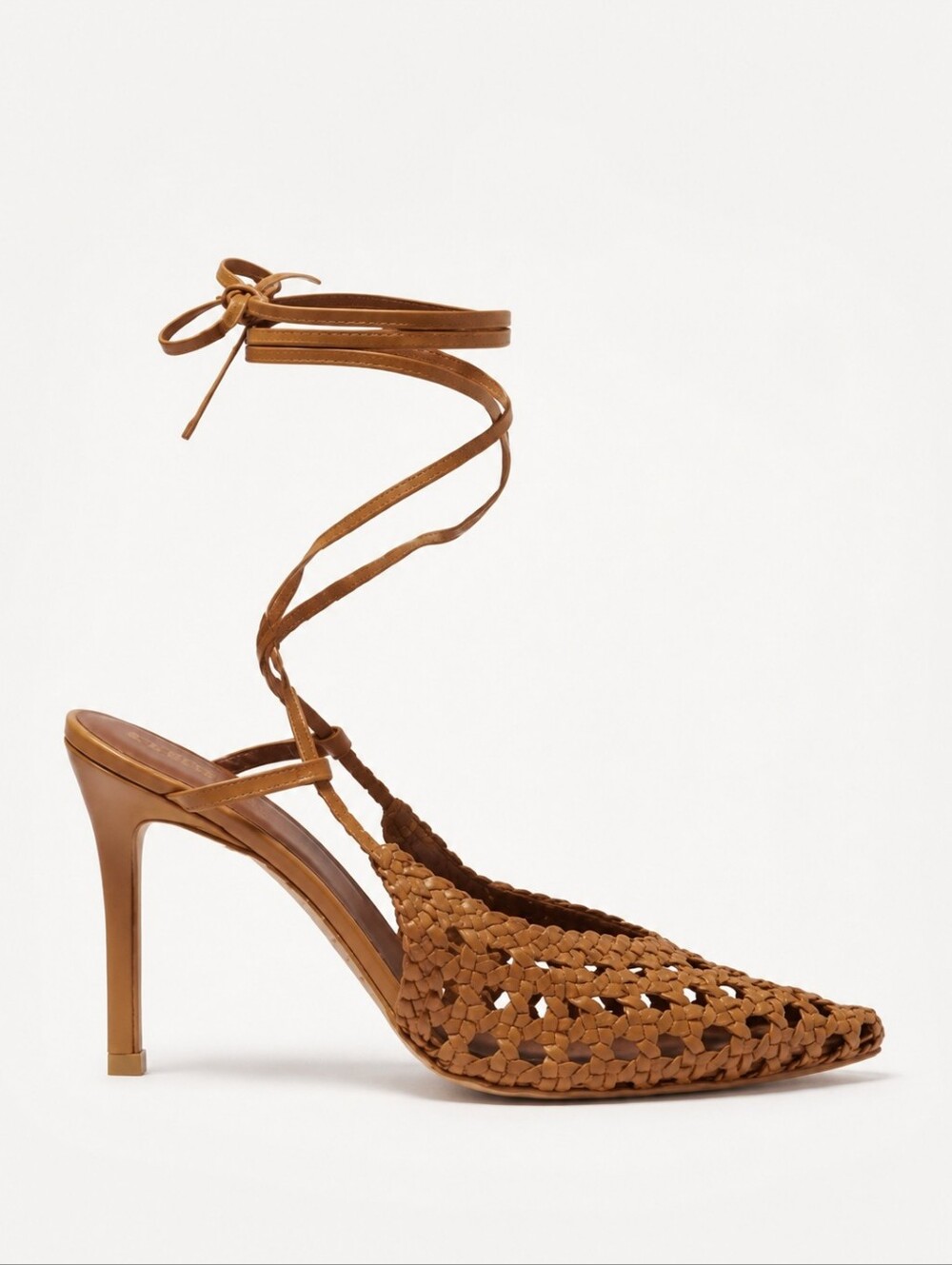ALOHAS | Sandstorm Pointed Toe Leather Wrap Heels in Camel in Size EU 41 / US 11